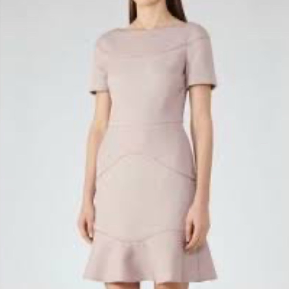Reiss Hazel Textured Panel Dress Ash Oyster Nude Pink Size 0 EUC